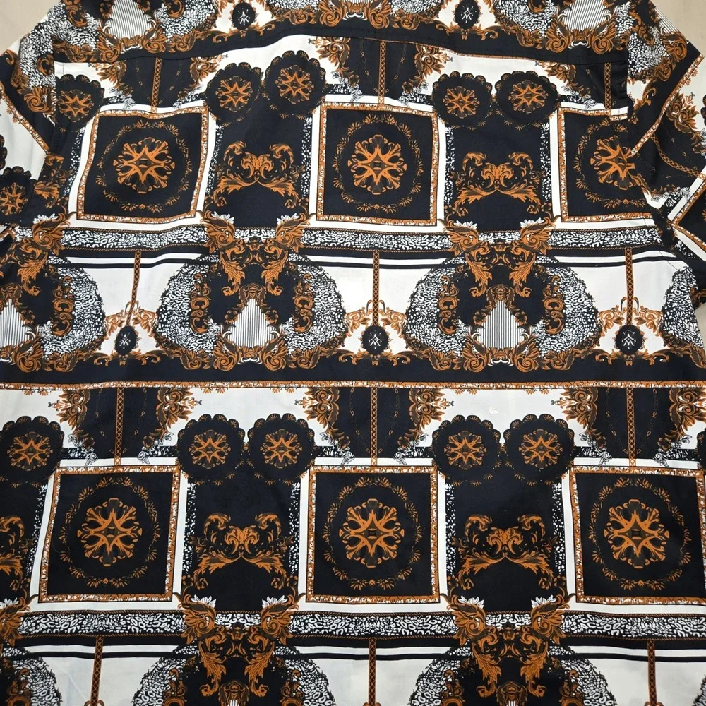Guess Los Angeles Mens XXL Baroque Chain Print Button Down Shirt Black Gold - Picture 10 of 11